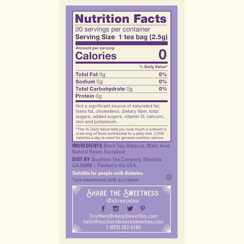 Southern Breeze Blackberry Sweet Iced Tea nutritional label