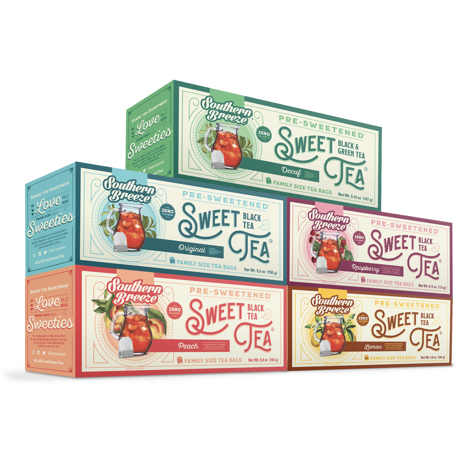 Southern Breeze Family Size Sweet Iced Tea Bundle 5 pack with Decaf