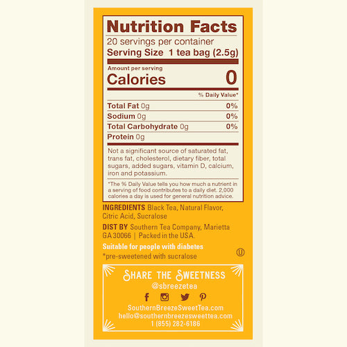 Southern Breeze Half & Half Sweet Iced Tea nutritional label