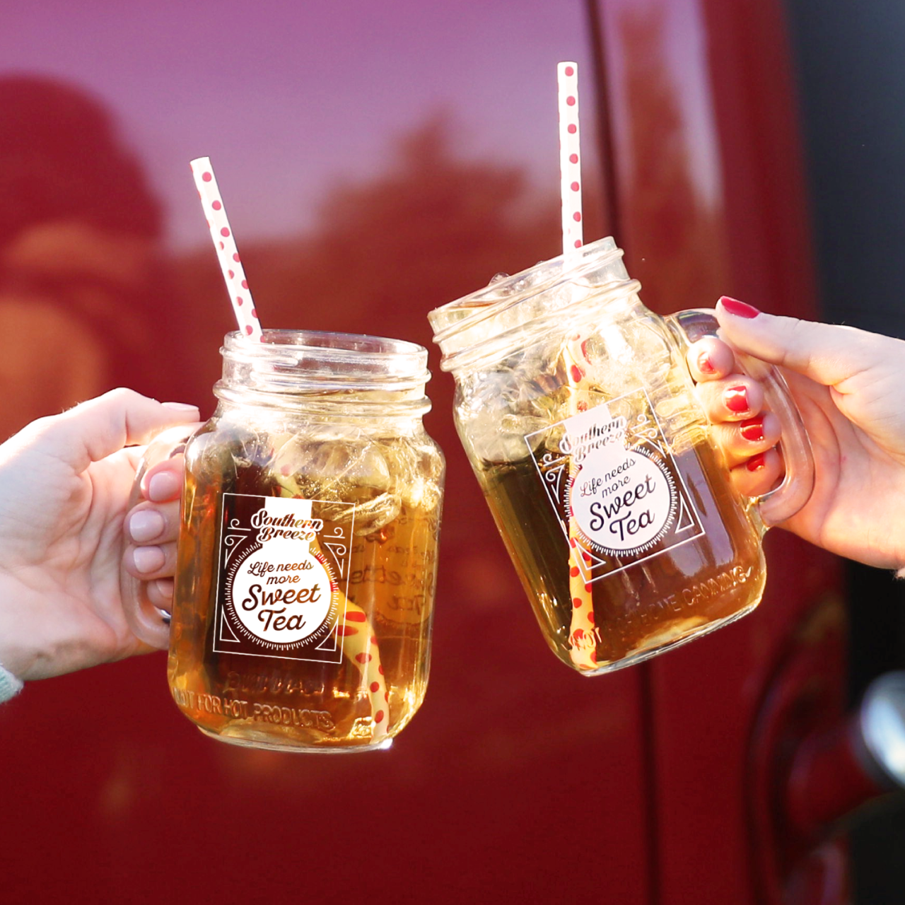 "Life needs more Sweet Tea" Southern Breeze Glass Mason Jars (set of 2) clinking together