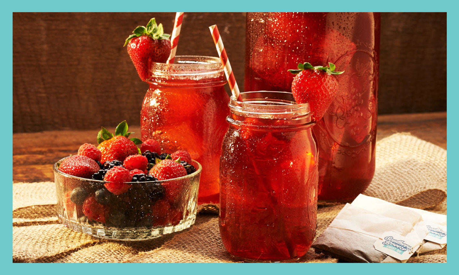 Mixed Berry Sweet Tea alongside Southern Breeze Original Sweet tea bags