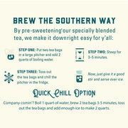Tea brewing instructions with icons and text on a white background