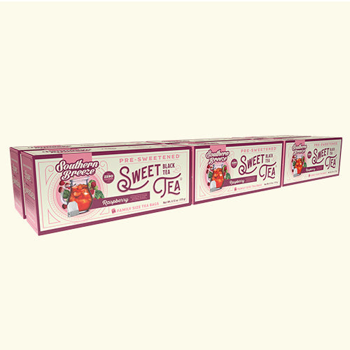 six boxes of Southern Breeze Raspberry Sweet Iced Tea Family Size
