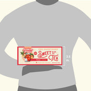 T-shirt with a Southern Breeze Sweet Tea package graphic and dimensions on a gray background
