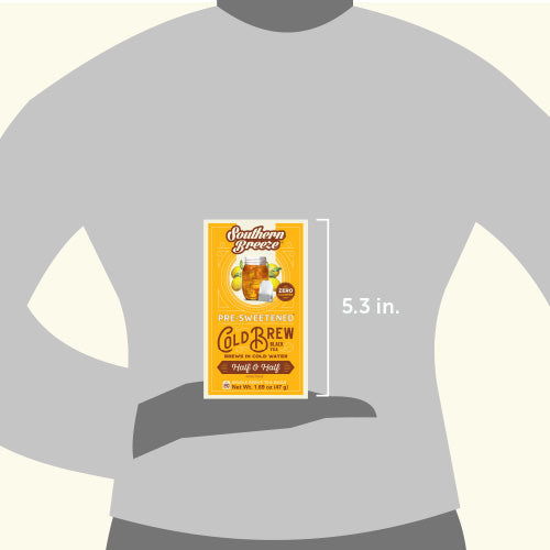 Southern Sweetener package held by a person to show size