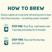 Instructions on how to brew tea with text and icons on a white background