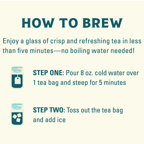 Instructions on how to brew tea with text and icons on a white background