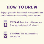 Instructions on how to brew tea with a purple and white background
