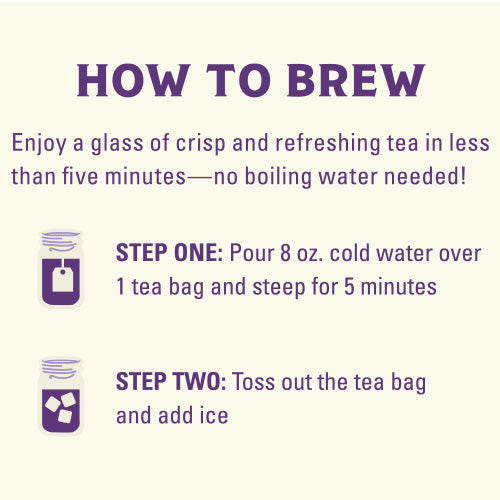 Instructions on how to brew tea with a purple and white background