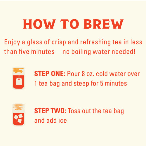 Instructions on how to brew iced tea with a red and white background