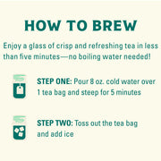 Instructions on how to brew tea with text and icons on a white background