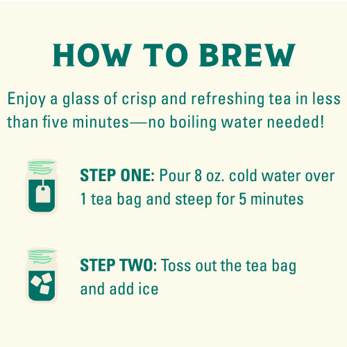 Instructions on how to brew tea with text and icons on a white background