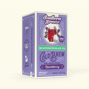 Box of Southern Breeze Decaffeinated Black Tea Cold Brew Blackberry on a white background