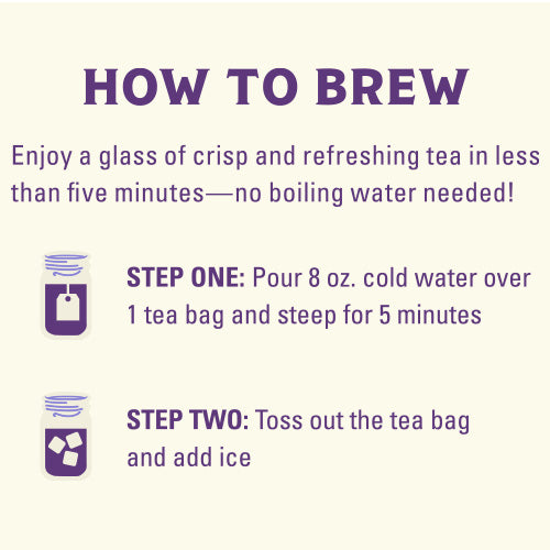 Instructions on how to brew tea with a purple and white background
