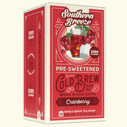 Red box of Southern Breeze Cranberry pre-sweetened cold brew black tea on a white background