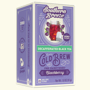 Box of Southern Breeze Decaffeinated Black Tea with blackberry flavor on a white background