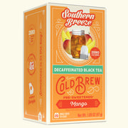 Box of Southern Breeze Decaffeinated Black Tea Cold Brew Mango on a white background