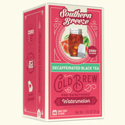 Box of Southern Breeze Decaffeinated Black Tea Cold Brew with watermelon flavor on a white background