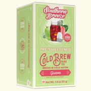Box of Southern Breeze Guava pre-sweetened cold brew black tea on a white background