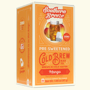 Box of Southern Breeze Mango pre-sweetened cold brew black tea on a white background