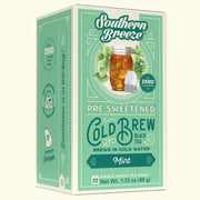Box of Southern Breeze Mint pre-sweetened cold brew black tea on a white background