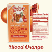 Southern Breeze Blood Orange tea package with nutrition facts on a white background