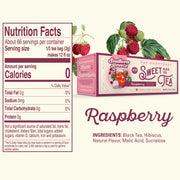 Southern Breeze Sweet Tea packaging with nutrition facts and raspberry illustration on a white background. Family Size tea bags