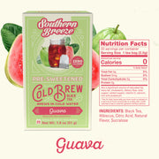 Southern Breeze Guava pre-sweetened cold brew black tea package with nutrition facts.
