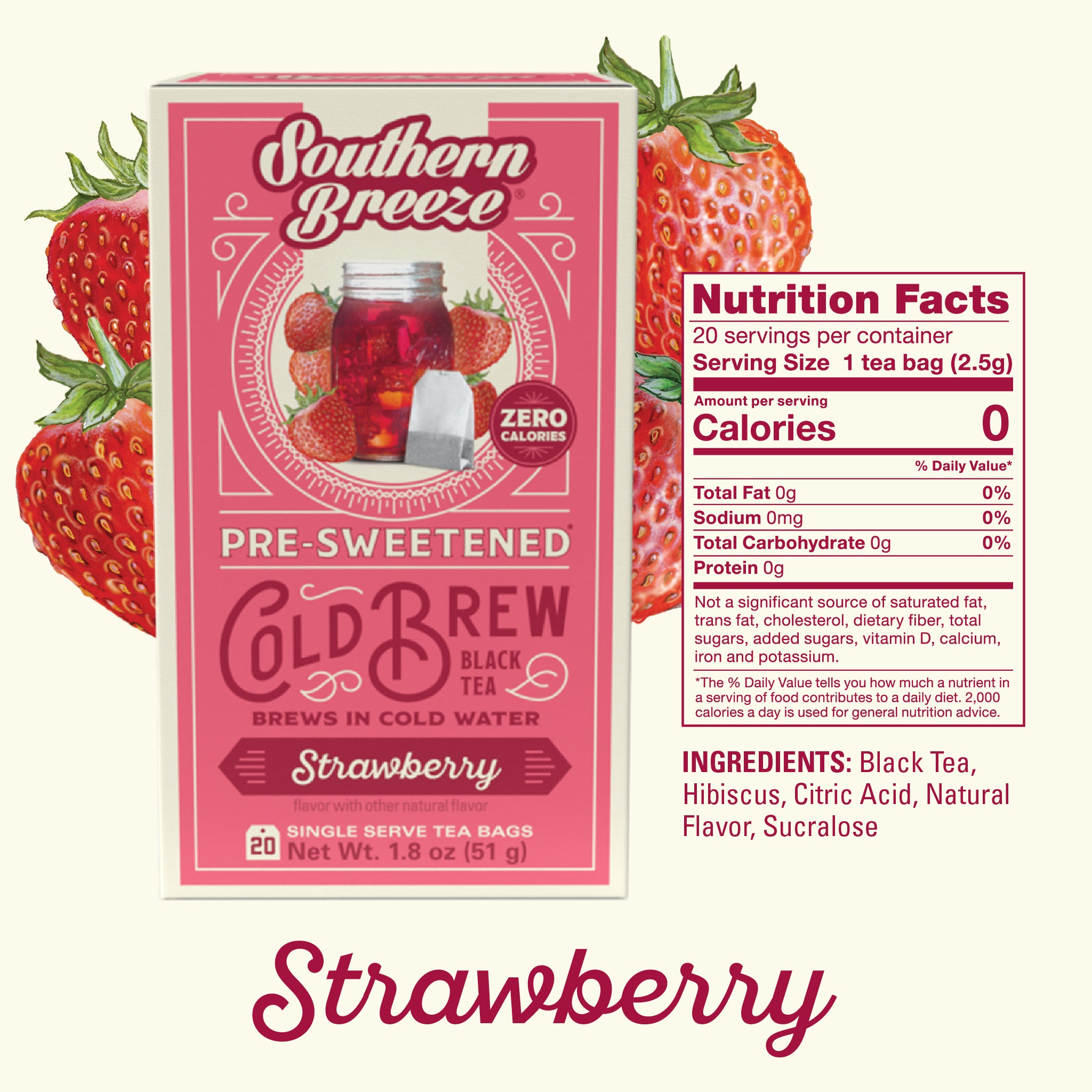 Strawberry Cold Brew Tea 4 Pack | Zero Calorie Iced Tea