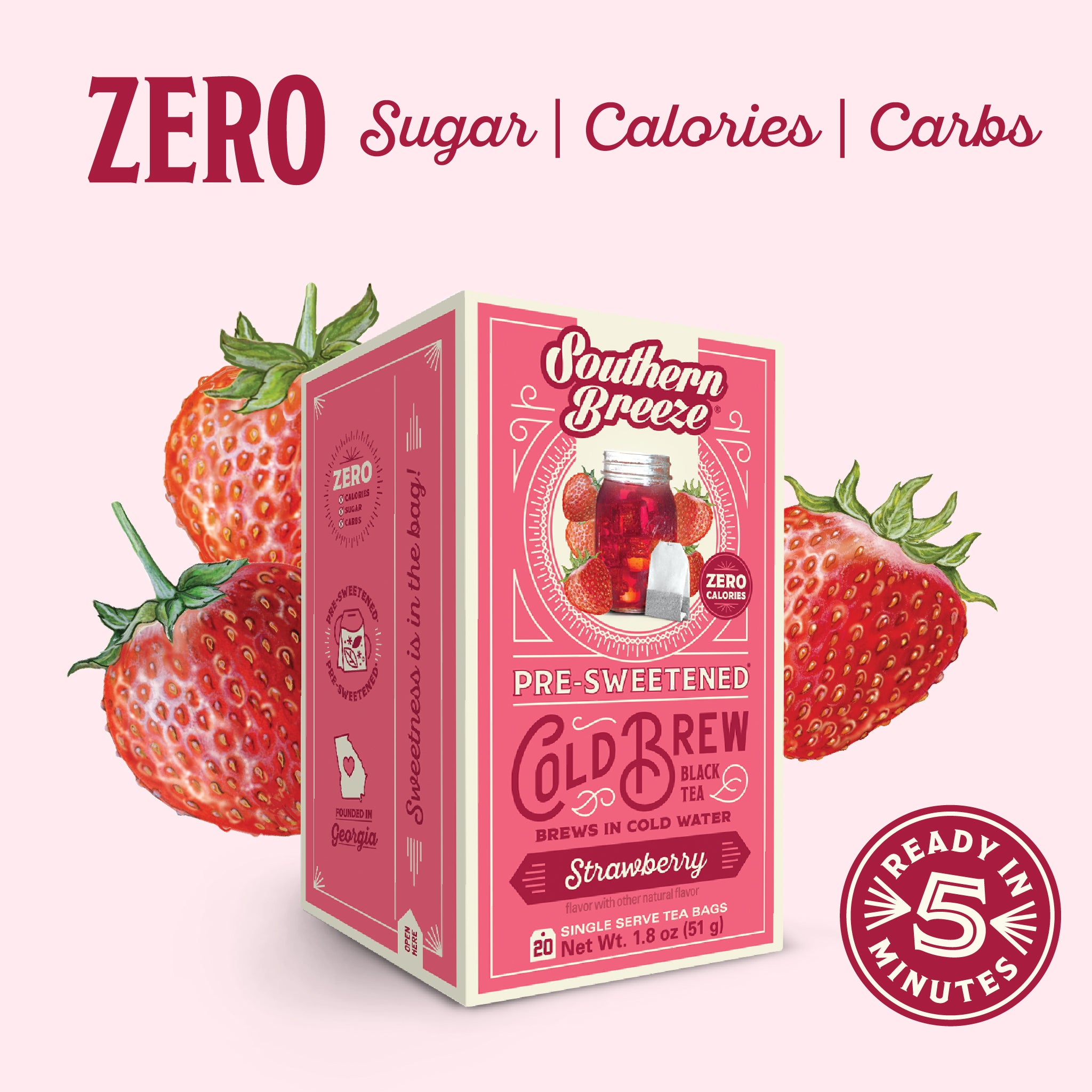 Strawberry Cold Brew Tea 4 Pack | Zero Calorie Iced Tea