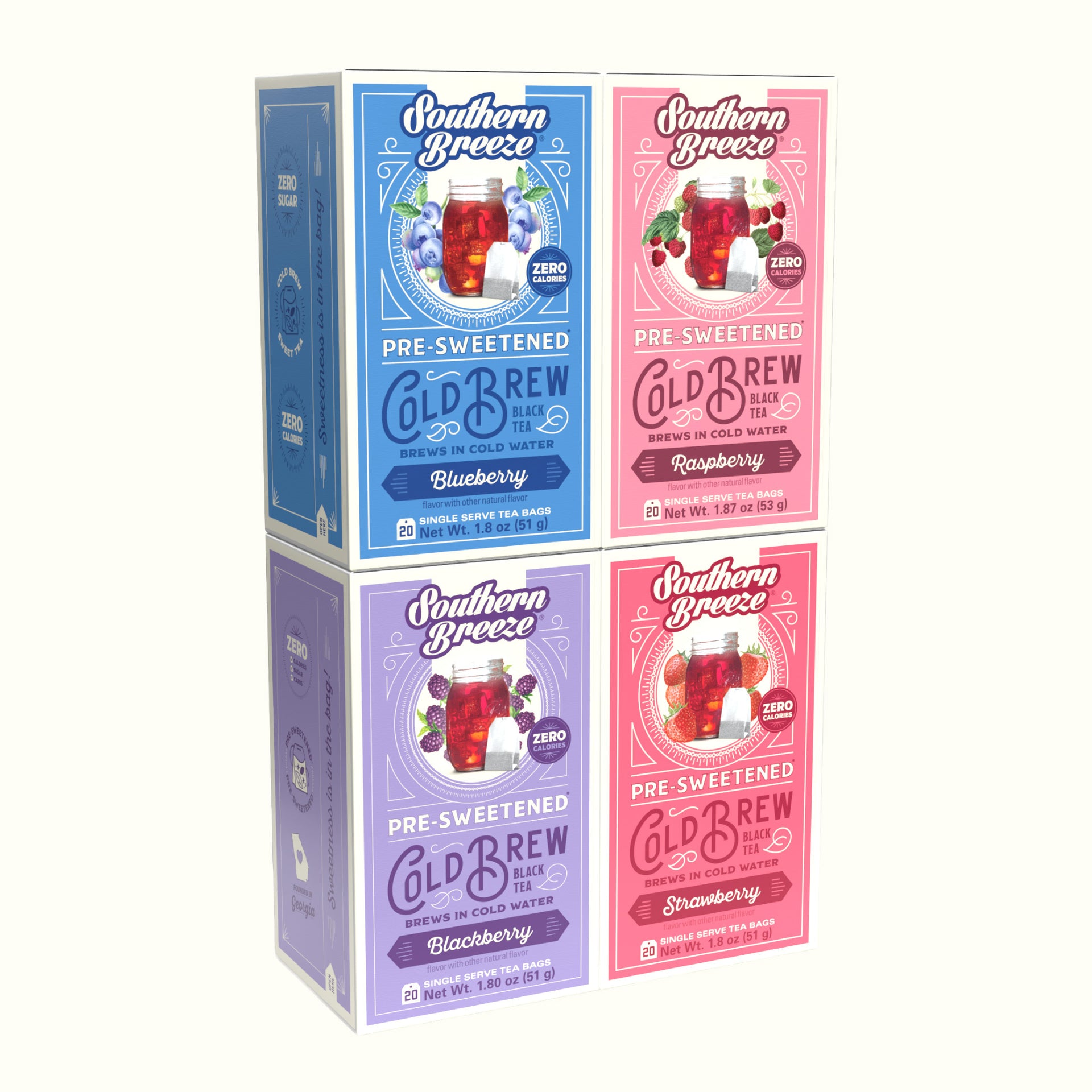 Southern Breeze Cold Brew Sweet Iced Tea Berry Bundle - Blackberry, Raspberry, Strawberry & Blueberry flavor