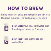 Instructions on how to brew iced tea with a purple and white background