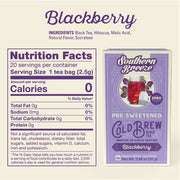 Southern Breeze Blackberry Iced Tea nutritional label and ingredient statement