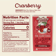 Southern Breeze Cranberry Iced Tea nutritional label and ingredient statement