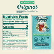 Nutrition facts label and packaging of Southern Breeze Decaffeinated Black Tea on a beige background